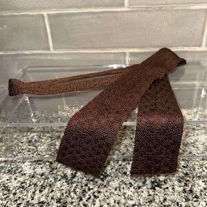 Vintage Tie Crochet Square End Knitted Brown Necktie Bemberg Rayon 70's